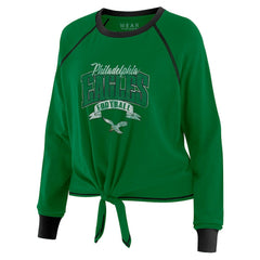 Philadelphia Eagles WEAR by Erin Andrews Women's Plus Size Tie-Front Long Sleeve Top - Green/Black - NFL