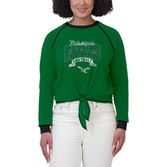Philadelphia Eagles WEAR by Erin Andrews Women's Plus Size Tie-Front Long Sleeve Top - Green/Black - NFL