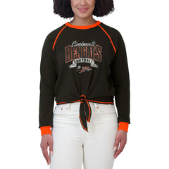 Cincinnati Bengals WEAR by Erin Andrews Women's Plus Size Tie-Front Long Sleeve Top - Black/Orange - NFL