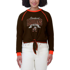 Cleveland Browns WEAR by Erin Andrews Women's Plus Size Tie-Front Long Sleeve Top - Brown/Orange - NFL