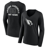 Arizona Cardinals Women's Personalized Name & Number Monochrome Long Sleeve V-Neck T-Shirt - Black - NFL