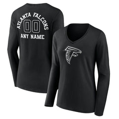 Atlanta Falcons Women's Personalized Name & Number Monochrome Long Sleeve V-Neck T-Shirt - Black - NFL