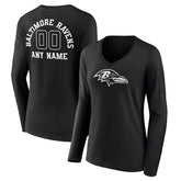 Baltimore Ravens Women's Personalized Name & Number Monochrome Long Sleeve V-Neck T-Shirt - Black - NFL