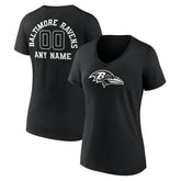 Baltimore Ravens Women's Personalized Name & Number Monochrome V-Neck T-Shirt - Black - NFL