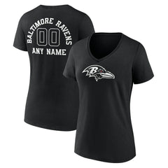 Baltimore Ravens Women's Personalized Name & Number Monochrome V-Neck T-Shirt - Black - NFL