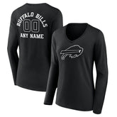 Buffalo Bills Women's Personalized Name & Number Monochrome Long Sleeve V-Neck T-Shirt - Black - NFL