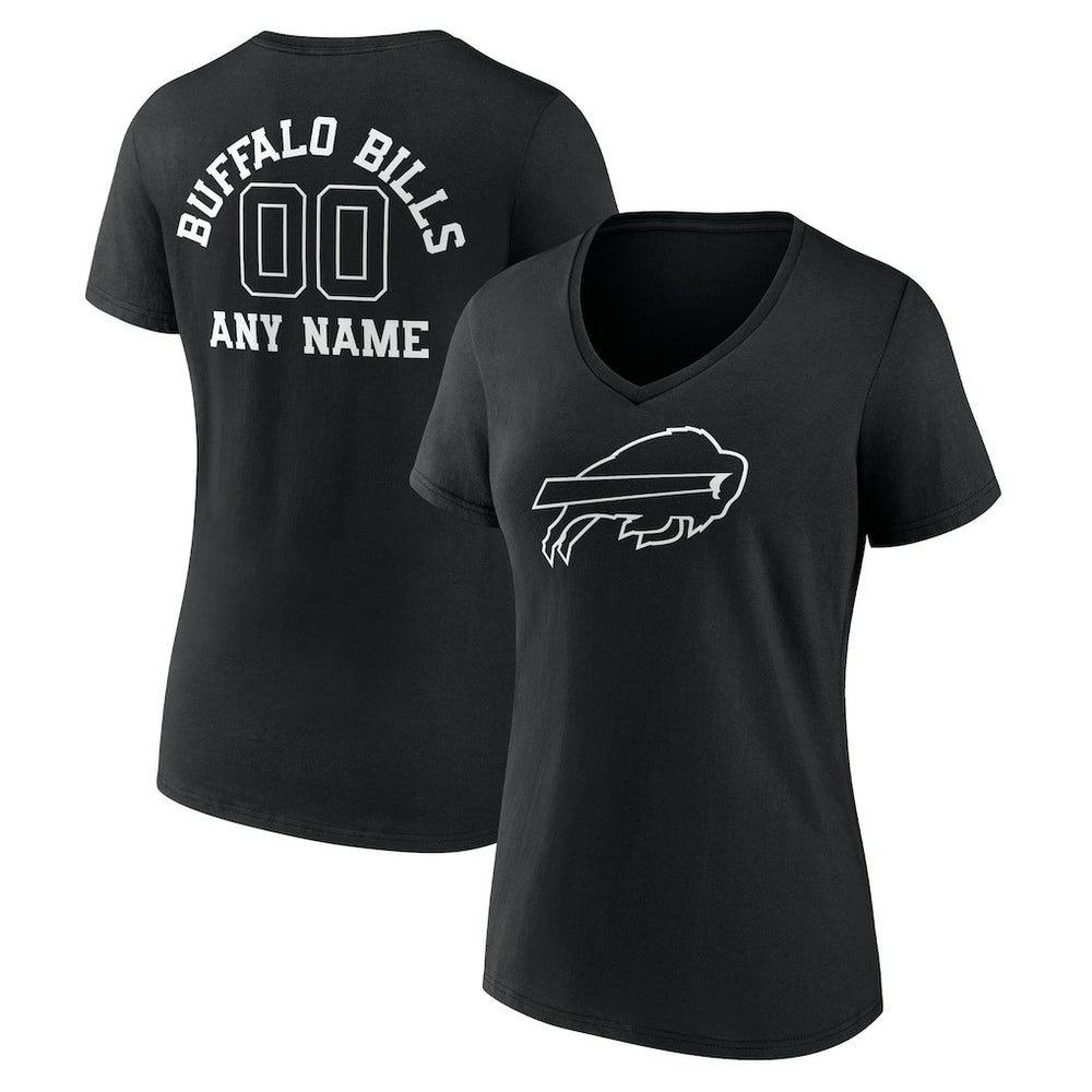 Buffalo Bills Women's Personalized Name & Number Monochrome V-Neck T-Shirt - Black - NFL