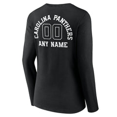 Carolina Panthers Women's Personalized Name & Number Monochrome Long Sleeve V-Neck T-Shirt - Black - NFL