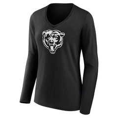 Chicago Bears Women's Personalized Name & Number Monochrome Long Sleeve V-Neck T-Shirt - Black - NFL