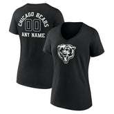 Chicago Bears Women's Personalized Name & Number Monochrome V-Neck T-Shirt - Black - NFL