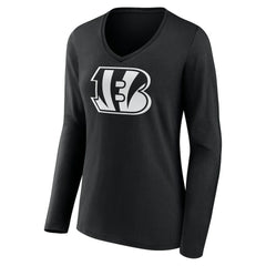 Cincinnati Bengals Women's Personalized Name & Number Monochrome Long Sleeve V-Neck T-Shirt - Black - NFL