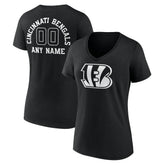 Cincinnati Bengals Women's Personalized Name & Number Monochrome V-Neck T-Shirt - Black - NFL