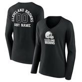 Cleveland Browns Women's Personalized Name & Number Monochrome Long Sleeve V-Neck T-Shirt - Black - NFL