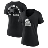 Cleveland Browns Women's Personalized Name & Number Monochrome V-Neck T-Shirt - Black - NFL