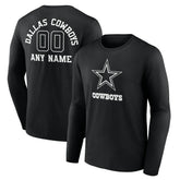Dallas Cowboys Personalized Name & Number Monochrome Long Sleeve T-Shirt - Black - NFL