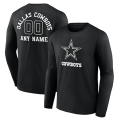 Dallas Cowboys Personalized Name & Number Monochrome Long Sleeve T-Shirt - Black - NFL
