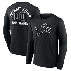 Detroit Lions Personalized Name & Number Monochrome Long Sleeve T-Shirt - Black - NFL