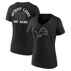 Detroit Lions Women's Personalized Name & Number Monochrome V-Neck T-Shirt - Black - NFL