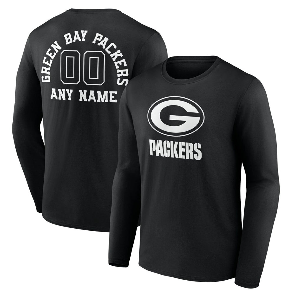 Green Bay Packers Personalized Name & Number Monochrome Long Sleeve T-Shirt - Black - NFL