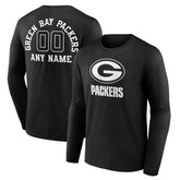 Green Bay Packers Personalized Name & Number Monochrome Long Sleeve T-Shirt - Black - NFL