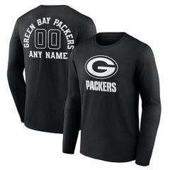 Green Bay Packers Personalized Name & Number Monochrome Long Sleeve T-Shirt - Black - NFL