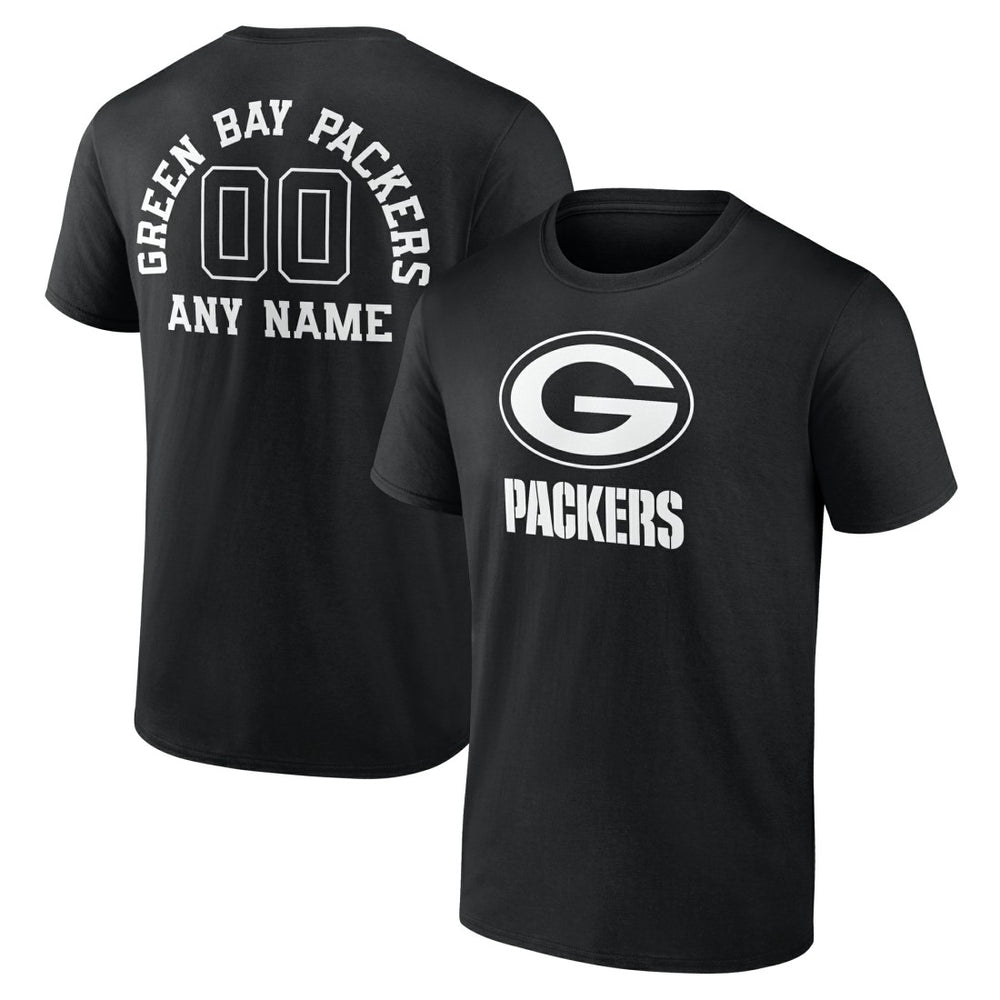 Green Bay Packers Personalized Name & Number Monochrome T-Shirt - Black - NFL