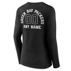 Green Bay Packers Women's Personalized Name & Number Monochrome Long Sleeve V-Neck T-Shirt - Black - NFL
