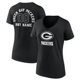 Green Bay Packers Women's Personalized Name & Number Monochrome V-Neck T-Shirt - Black - NFL