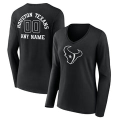 Houston Texans Women's Personalized Name & Number Monochrome Long Sleeve V-Neck T-Shirt - Black - NFL