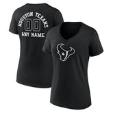 Houston Texans Women's Personalized Name & Number Monochrome V-Neck T-Shirt - Black - NFL