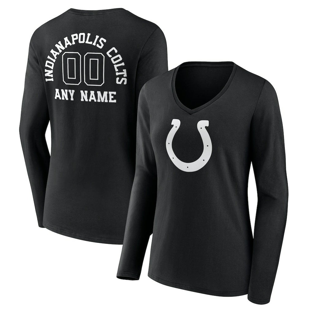 Indianapolis Colts Women's Personalized Name & Number Monochrome Long Sleeve V-Neck T-Shirt - Black - NFL
