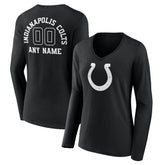 Indianapolis Colts Women's Personalized Name & Number Monochrome Long Sleeve V-Neck T-Shirt - Black - NFL