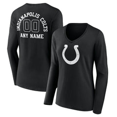 Indianapolis Colts Women's Personalized Name & Number Monochrome Long Sleeve V-Neck T-Shirt - Black - NFL