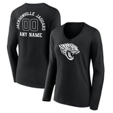 Jacksonville Jaguars Women's Personalized Name & Number Monochrome Long Sleeve V-Neck T-Shirt - Black - NFL