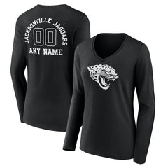 Jacksonville Jaguars Women's Personalized Name & Number Monochrome Long Sleeve V-Neck T-Shirt - Black - NFL