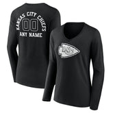 Kansas City Chiefs Women's Personalized Name & Number Monochrome Long Sleeve V-Neck T-Shirt - Black - NFL