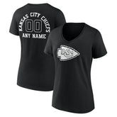Kansas City Chiefs Women's Personalized Name & Number Monochrome V-Neck T-Shirt - Black - NFL