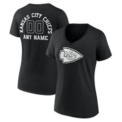 Kansas City Chiefs Women's Personalized Name & Number Monochrome V-Neck T-Shirt - Black - NFL