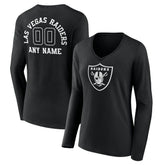 Las Vegas Raiders Women's Personalized Name & Number Monochrome Long Sleeve V-Neck T-Shirt - Black - NFL