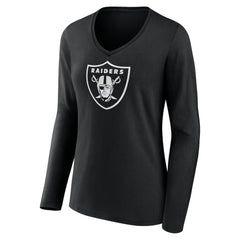 Las Vegas Raiders Women's Personalized Name & Number Monochrome Long Sleeve V-Neck T-Shirt - Black - NFL