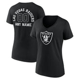 Las Vegas Raiders Women's Personalized Name & Number Monochrome V-Neck T-Shirt - Black - NFL