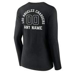 Los Angeles Chargers Women's Personalized Name & Number Monochrome Long Sleeve V-Neck T-Shirt - Black - NFL