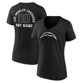 Los Angeles Chargers Women's Personalized Name & Number Monochrome V-Neck T-Shirt - Black - NFL