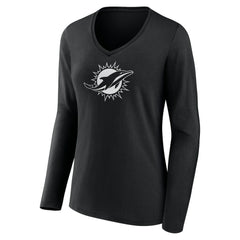 Miami Dolphins Women's Personalized Name & Number Monochrome Long Sleeve V-Neck T-Shirt - Black - NFL