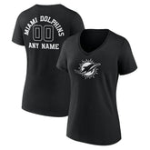 Miami Dolphins Women's Personalized Name & Number Monochrome V-Neck T-Shirt - Black - NFL