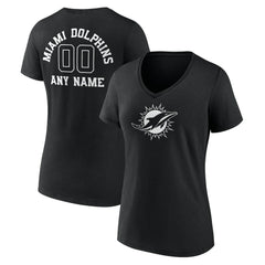 Miami Dolphins Women's Personalized Name & Number Monochrome V-Neck T-Shirt - Black - NFL