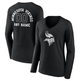 Minnesota Vikings Women's Personalized Name & Number Monochrome Long Sleeve V-Neck T-Shirt - Black - NFL