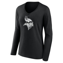 Minnesota Vikings Women's Personalized Name & Number Monochrome Long Sleeve V-Neck T-Shirt - Black - NFL