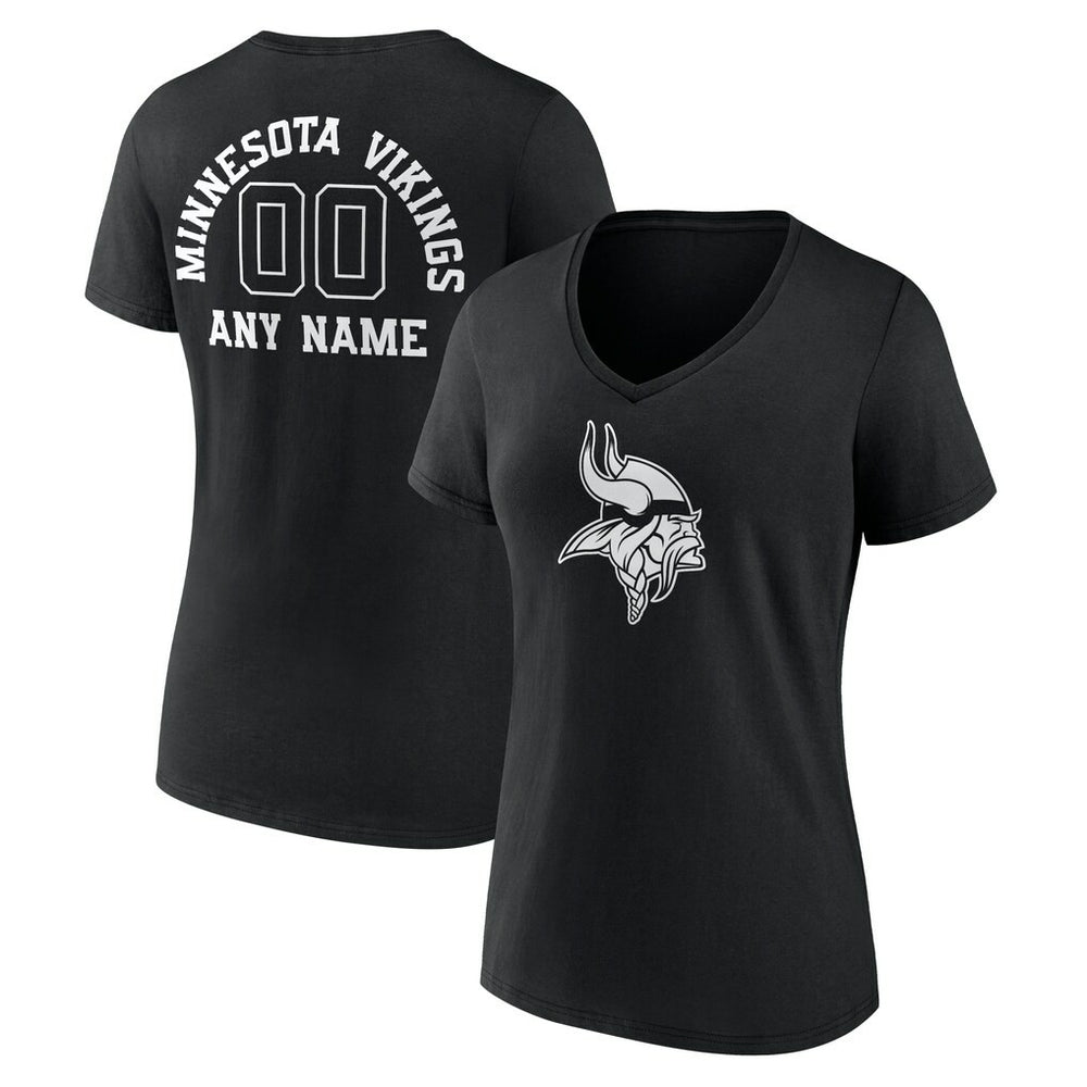 Minnesota Vikings Women's Personalized Name & Number Monochrome V-Neck T-Shirt - Black - NFL