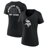 Minnesota Vikings Women's Personalized Name & Number Monochrome V-Neck T-Shirt - Black - NFL